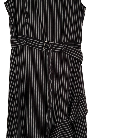Calvin Klein Midi Dress SZ 10 Striped  Coquette Ruffle Asymmetrical Party Career - Picture 6 of 14